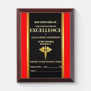 Healthcare faux gold black caduceus foil shimmer award plaque