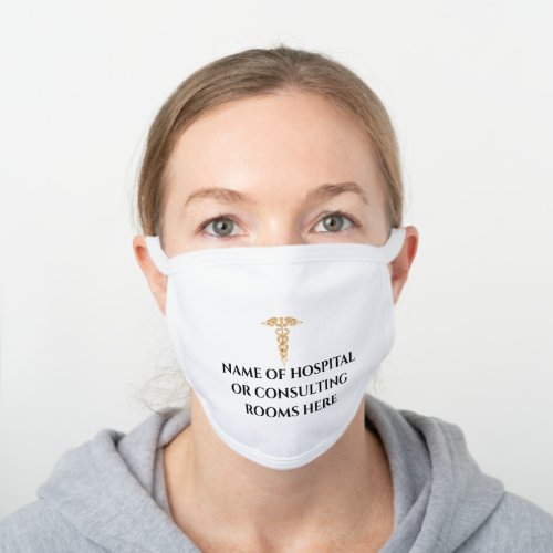 Healthcare gold caduceus medical staff DIY White Cotton Face Mask