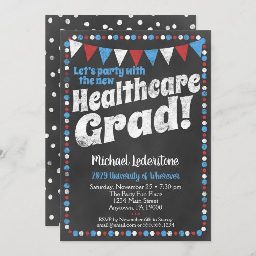 Healthcare Graduation Party Invitation Red Blue