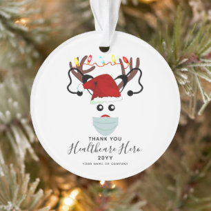 Healthcare Hero Christmas 2020 Reindeer in Mask Ornament
