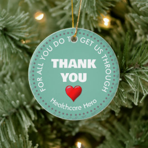 Healthcare Hero Customizable AQUA Thank You Ceramic Ornament