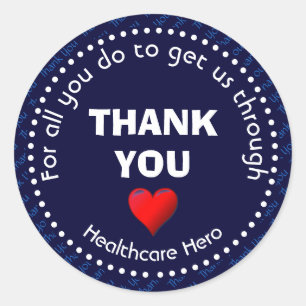 Healthcare Hero Customizable NAVY Thank You Classic Round Sticker