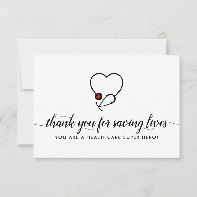 Healthcare Hero Save Lives Heart Stethoscope Nurse Thank You Card (Front)