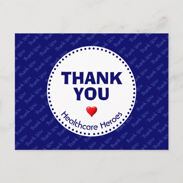 Healthcare Heroes THANK YOU Customizable BLUE Postcard (Front)