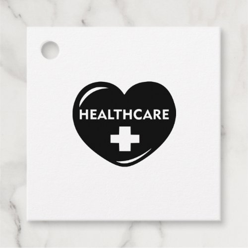 Healthcare in heart with cross healthcare heroes favor tags