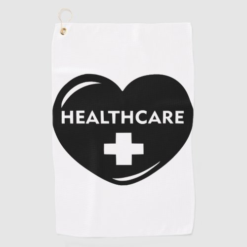 Healthcare in heart with cross healthcare heroes golf towel