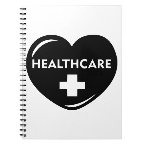 Healthcare in heart with cross healthcare heroes notebook