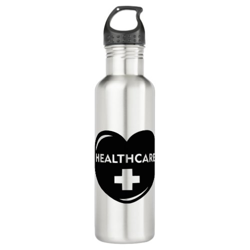 Healthcare in heart with cross healthcare heroes stainless steel water bottle