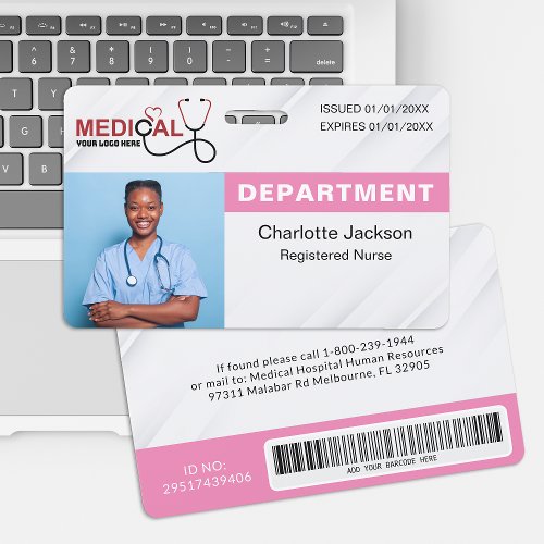 Healthcare Personalized Photo Logo Barcode ID  Badge
