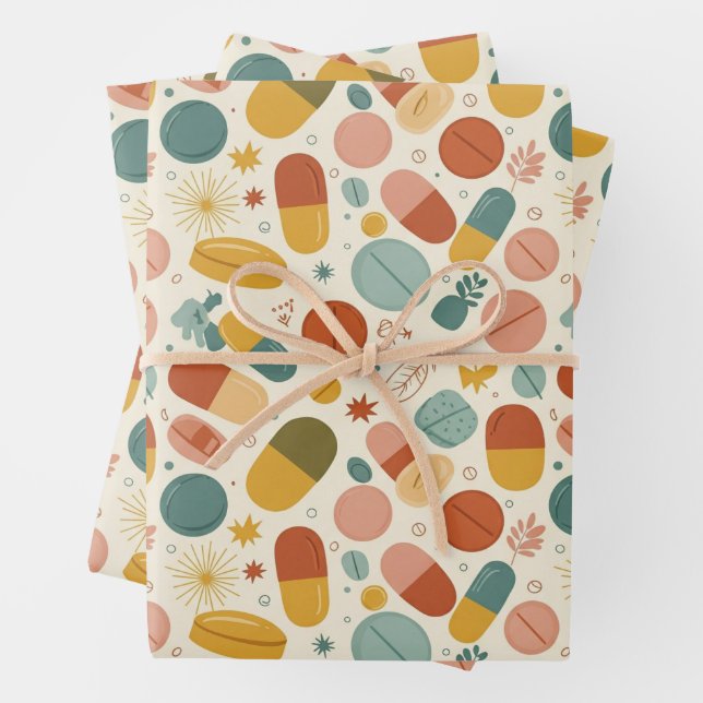 Healthcare & Pharmacy Boho Earth Tone Capsule  Wrapping Paper Sheets (In situ)