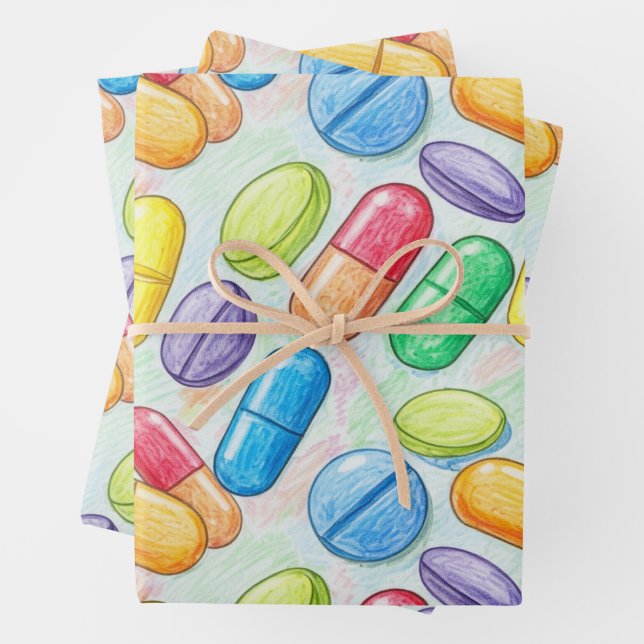 Healthcare & Pharmacy Colorful Capsule  Wrapping Paper Sheets (In situ)