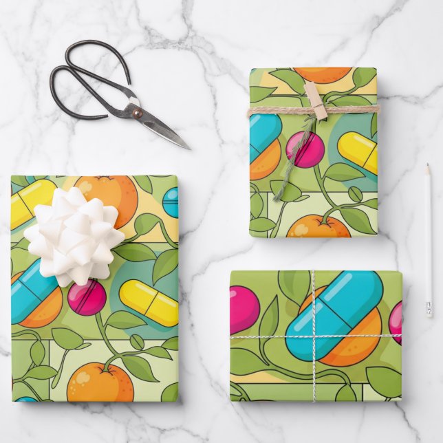 Healthcare & Pharmacy Oranges and Vines Wrapping Paper Sheets (Front)
