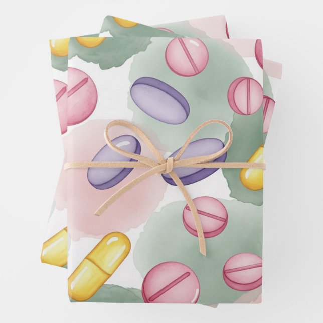 Healthcare & Pharmacy Pink Grey Purple Capsule  Wrapping Paper Sheets (In situ)