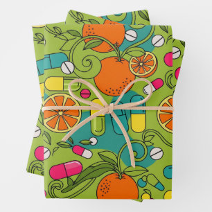 Healthcare & Pharmacy Retro Orange  Wrapping Paper Sheets