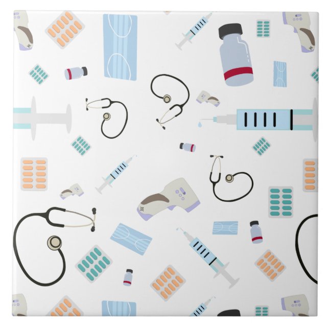 Healthcare Physician Medical Supplies Pattern Ceramic Tile (Front)