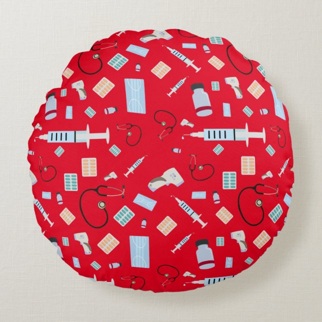 Healthcare Physician Medical Supplies Pattern Round Pillow (Front)