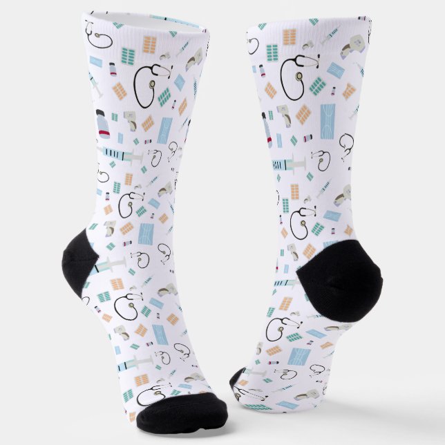 Healthcare Physician Medical Supplies Pattern Socks (Angled)