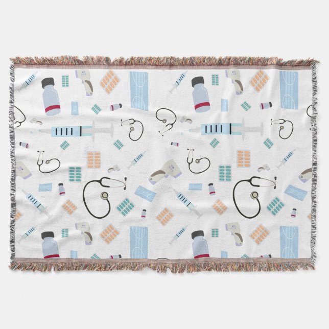 Healthcare Physician Medical Supplies Pattern Throw Blanket (Front)