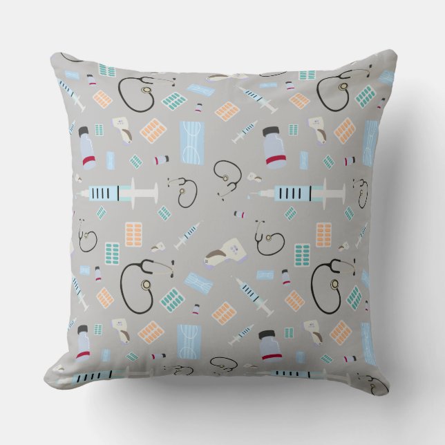 Healthcare Physician Medical Supplies Pattern Throw Pillow (Front)