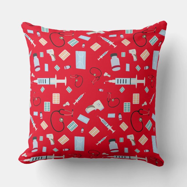 Healthcare Physician Medical Supplies Pattern Throw Pillow (Front)