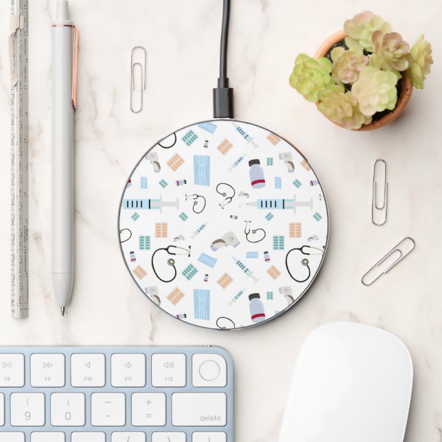 Healthcare Physician Medical Supplies Pattern Wireless Charger (Desk)