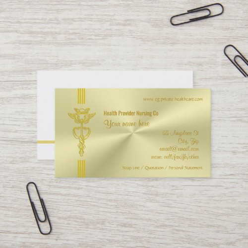 Healthcare provider with golden caduceus business card