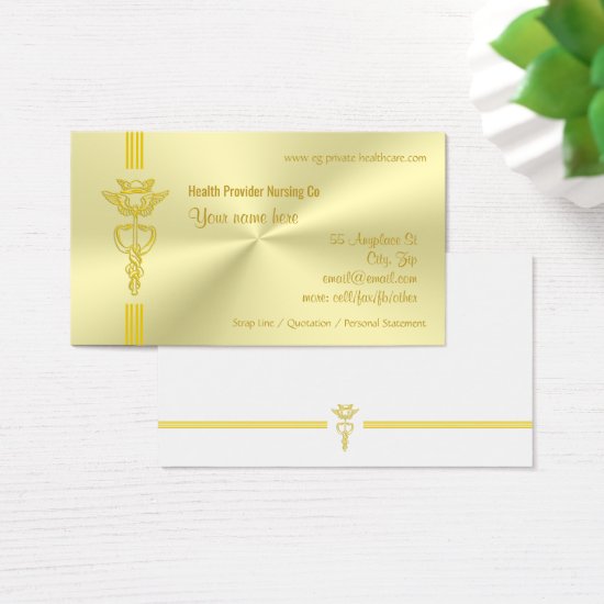 Healthcare provider with golden caduceus business card