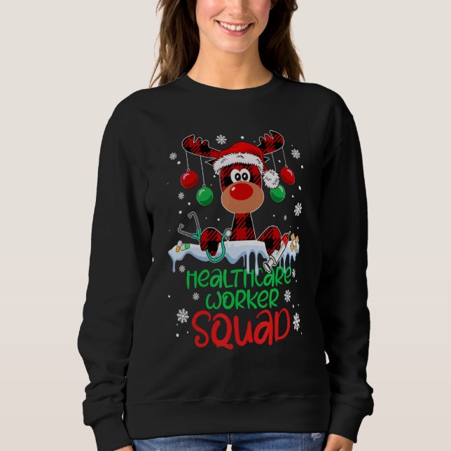 Healthcare Worker Squad Reindeer Christmas Pajamas Sweatshirt (Front)