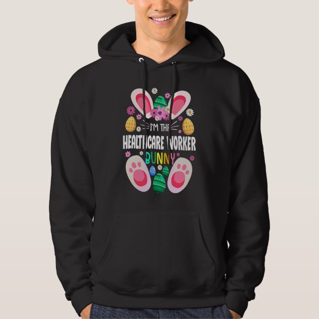 Healthcare Worker Teacher Bunny Easter Day Rabbit  Hoodie (Front)