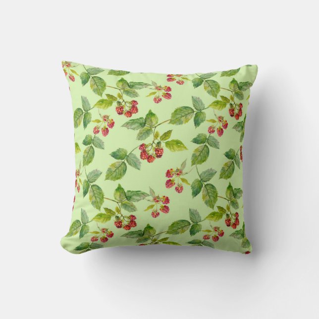 Healthy Berry: Raspberry Seamless Background. Throw Pillow (Front)