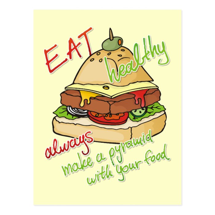 Healthy eating burger pyramid post cards