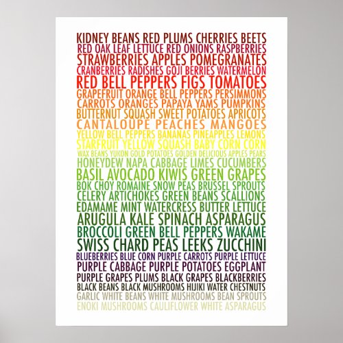 Healthy Eating Rainbow Fruits and Vegetables Text Poster