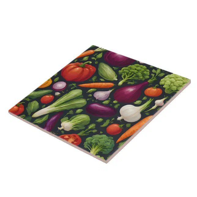 Healthy Food Happy Vegetables Modern Collection Ceramic Tile | Zazzle