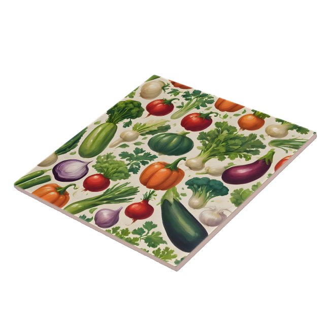 Healthy Food Happy Vegetables Trendy Collection Ceramic Tile (Side)
