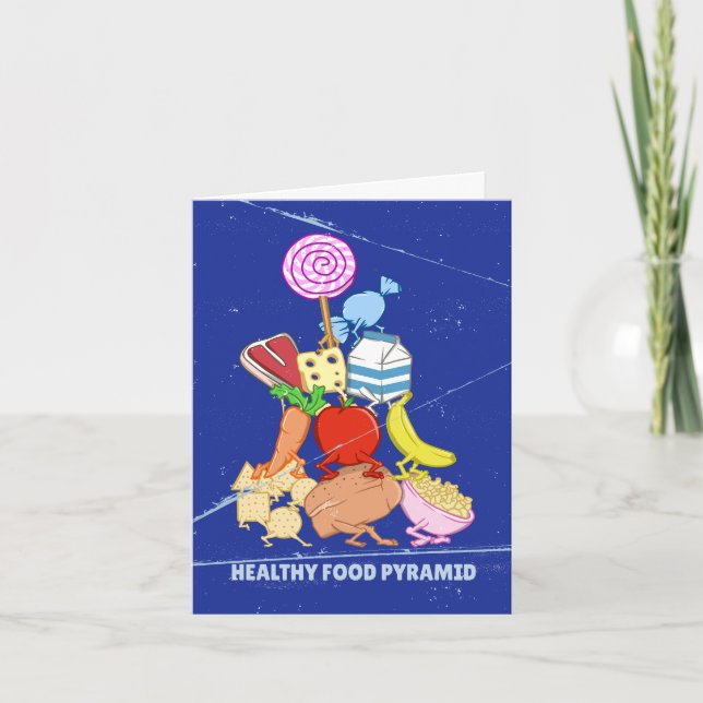 Healthy food pyramid funny cartoon illustration card (Front)