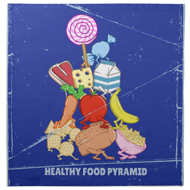 Healthy food pyramid funny cartoon illustration cloth napkin (Front)