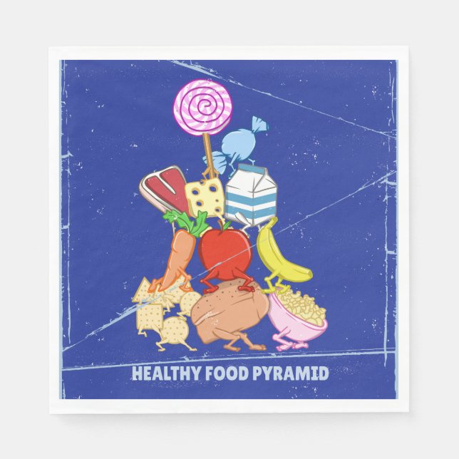 Healthy food pyramid funny cartoon illustration napkins (Front)