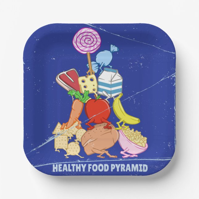 Healthy food pyramid funny cartoon illustration paper plates (Front)