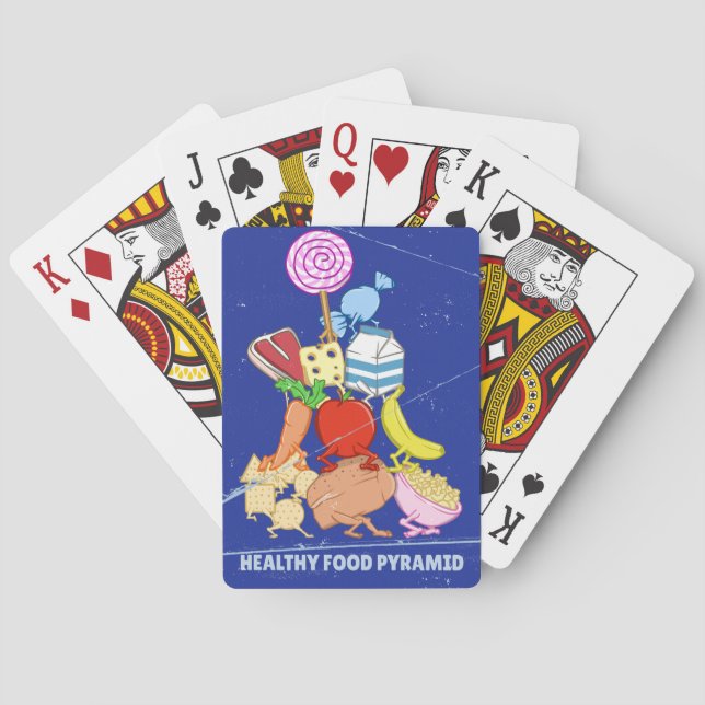 Healthy food pyramid funny cartoon illustration poker cards (Back)
