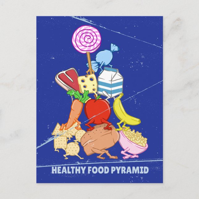 Healthy food pyramid funny cartoon illustration postcard (Front)