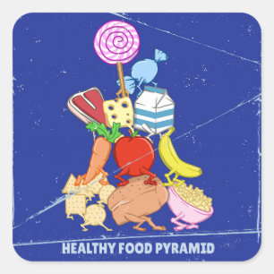Healthy food pyramid funny cartoon illustration square sticker
