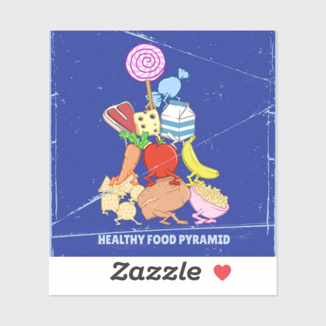 Healthy food pyramid funny cartoon illustration sticker (Sheet)