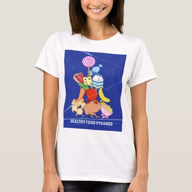 Healthy food pyramid funny cartoon illustration T-Shirt (Front)