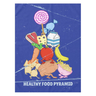 Healthy food pyramid funny cartoon illustration tablecloth