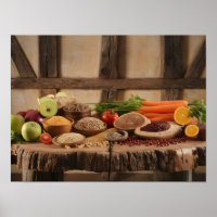 Healthy Food Selection on Rustic Wooden Background