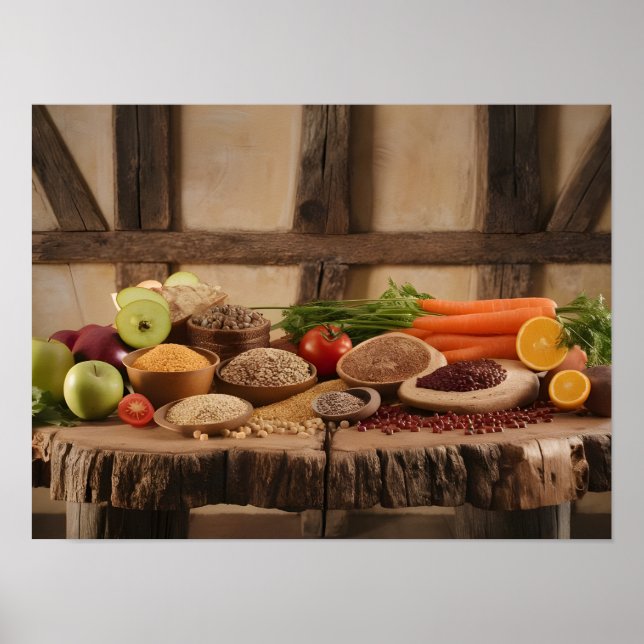 Healthy Food Selection on Rustic Wooden Background Poster (Front)