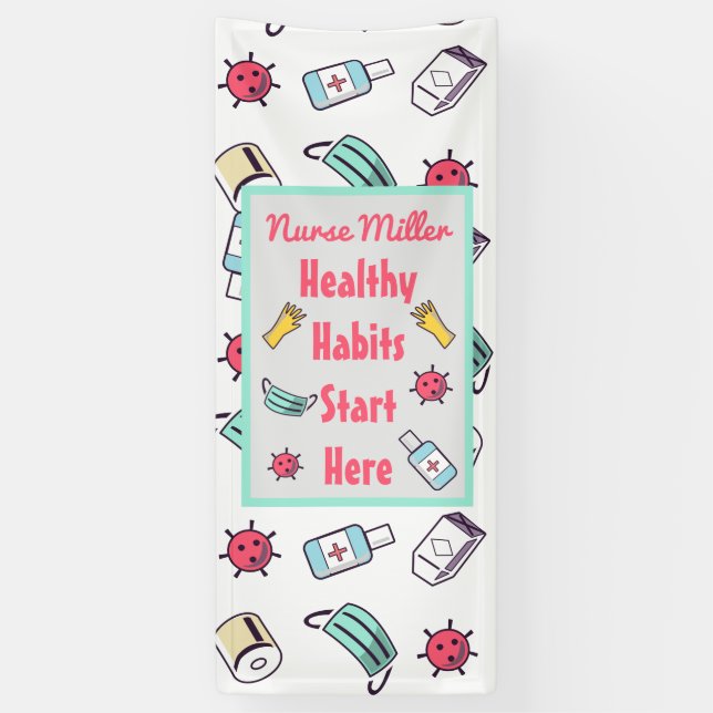 Healthy Habits Start Here , School Nurse Door Banner (Vertical)