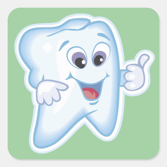 Healthy Happy Tooth Square Sticker (Front)