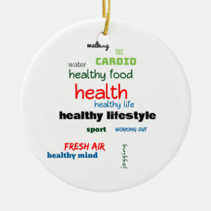 Healthy Lifestyle Word Cloud Ceramic Ornament