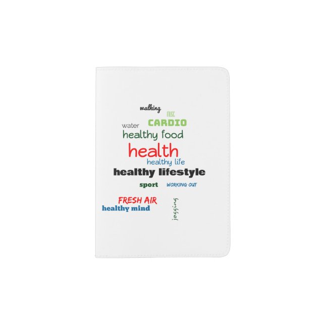Healthy Lifestyle Word Cloud Passport Holder (Front)